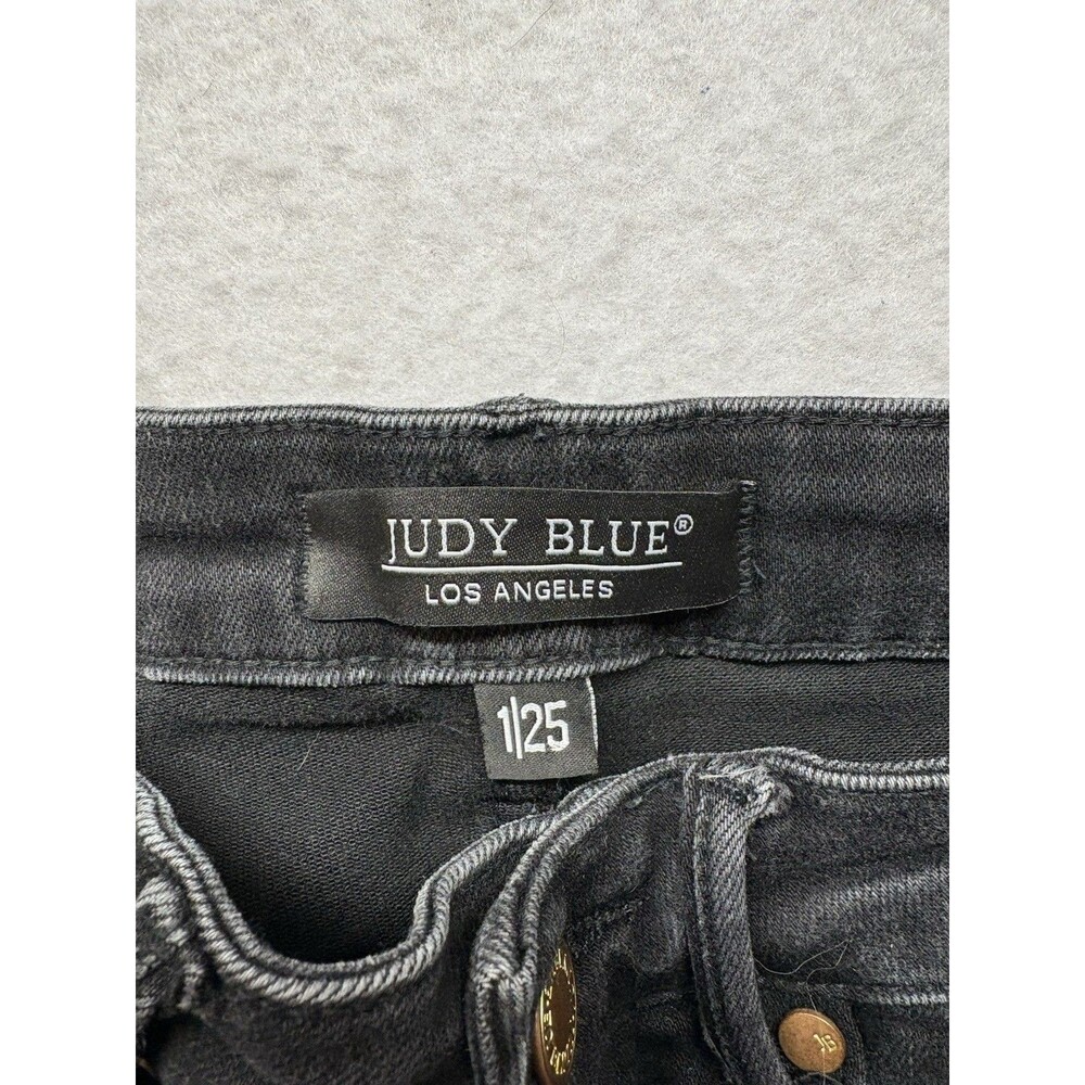 Judy Blue Jeans Womens 1/25 Black Flare Raw Hem High Rise Stretch Dark Wash - Picture 2 of 5